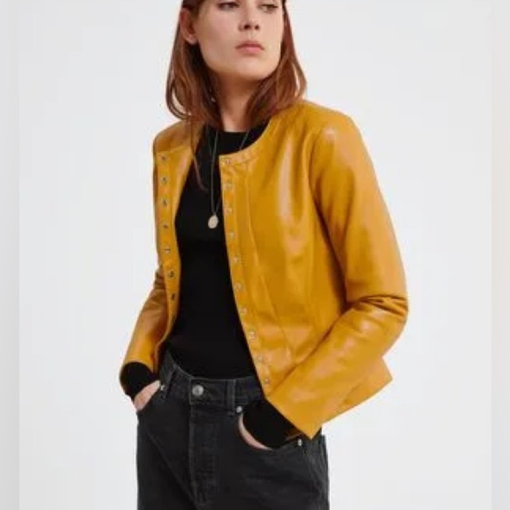Zara Faux Leather Jacket Size Small Yellow